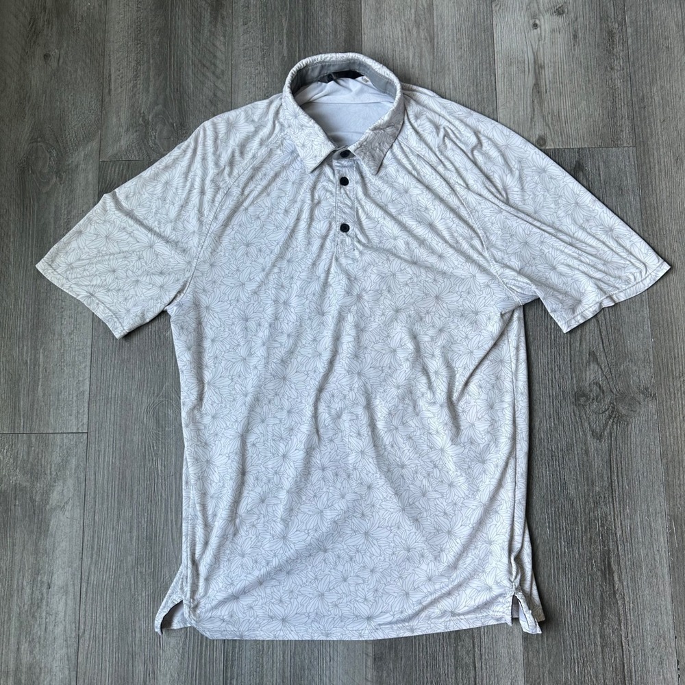 UNRL White Gray Floral Polo Shirt Men's S Performance Golf